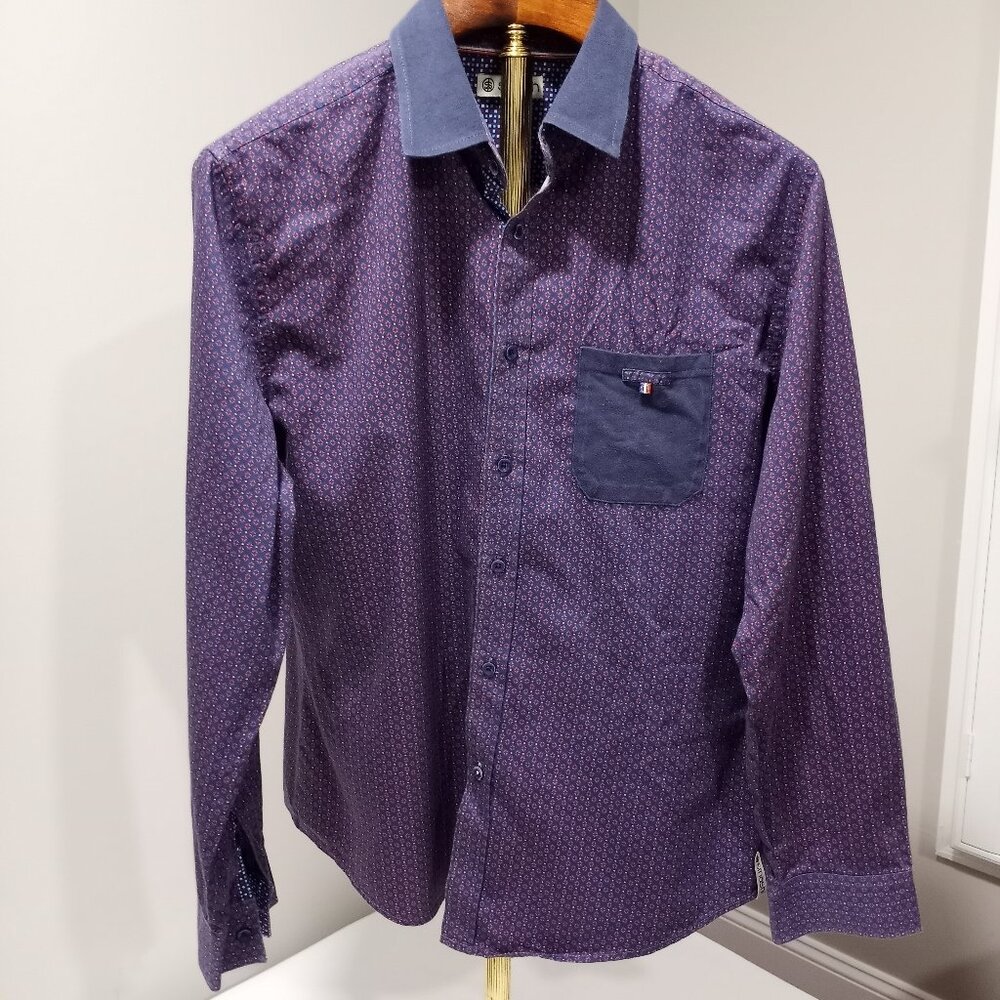 SMASH BLUE/PURPLE CONTRAST COLLAR LONG SLEEVE SHIRT MEN SIZE XL